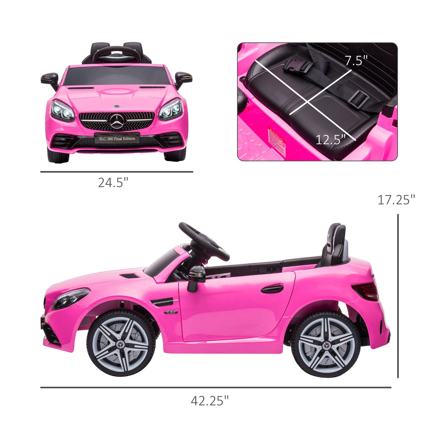 12V Electric Ride On Car for Kids with Remote Control Music Lights Pink Two Motors for Ages 3-6 Kids Crystal