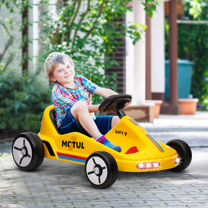 6V Electric Go Kart for Aged 3-5 Kids with Music, Light, Horn, Yellow