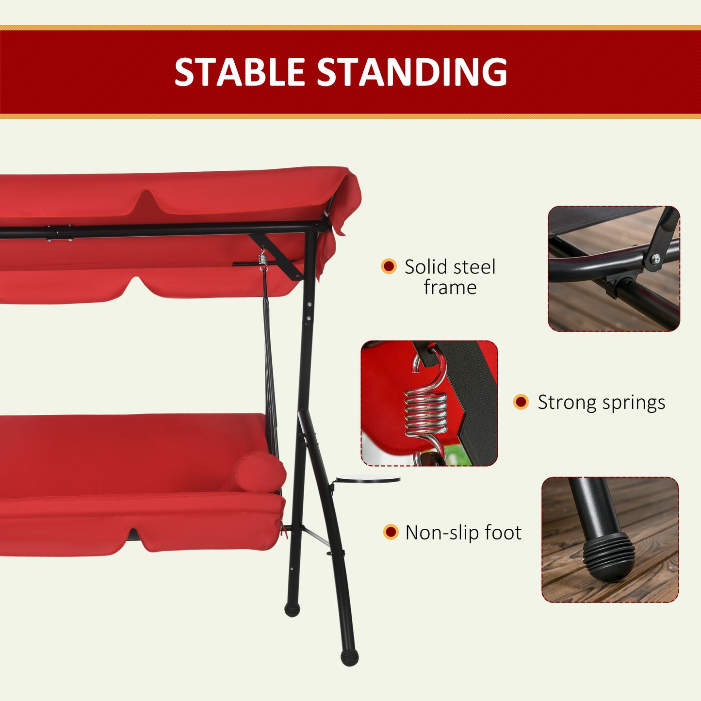 3-Seat Outdoor Patio Swing Chair: Converting Flat Bed, Canopy Glider with Adjustable Shade, Removable Cushion, Pillows Kids Crystal