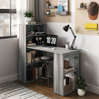 Computer Desk with Storage Bookshelf for Home Office Study Workstation Space Saving Furniture Grey