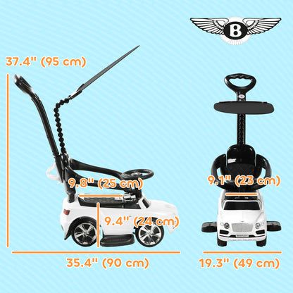 Bentley Bentayga Licensed Push Car, 3 in 1 Kids Ride on Car Foot to Floor w/ Music Horn, White