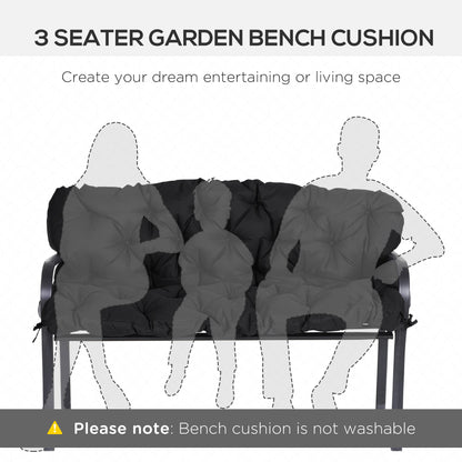 3 Seater Outdoor Seat Pads Bench Swing Chair Replacement Cushions Backrest for Patio Garden, Black