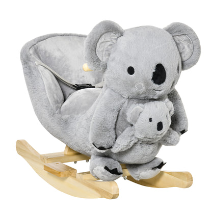 Koala Rocking Horse for Kids - Plush Ride-On Toy with Gloved Doll & Sounds, Ideal for 18-36 Months, Grey