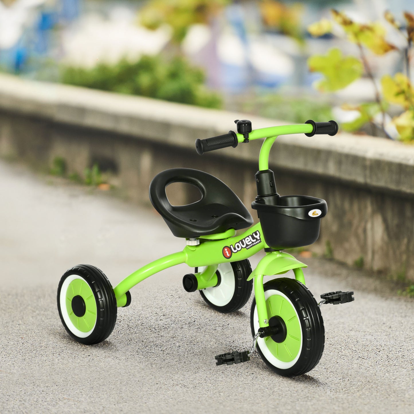 Kids Tricycle: Adjustable Seat 2-5 Years, Basket, Bell, for Girls/Boys, Green, Toddler Trike Kids Crystal
