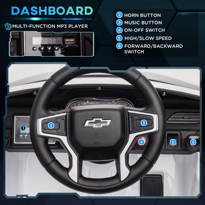 12V Chevrolet TAHOE Ride-On: Remote Control, 3 Speeds, LED Lights, Horn, Music Player for 3-6 Years, White