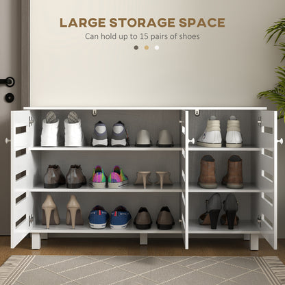 Shoe Cabinet with 3 Slatted Doors, 3-tier Shelving Rack Cabinet with Adjustable Shelves for 15 Pairs of Shoes, White