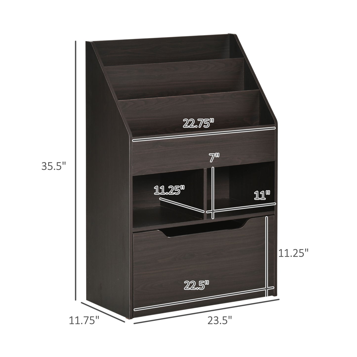 Kids Bookcase Multi Shelf Rack Organizer Storage Drawer Reading Nook Classroom Bedroom Playroom Brown Kids Crystal