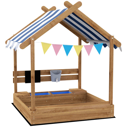 Wooden Sandbox with Protective Cover for Kids Aged 3-7 Outdoor Play Area Backyard Use Brown