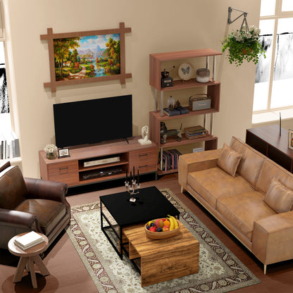 5-Tier Z-Shape Bookcase: Wooden Shelves with Metal Frame for Living Room, Bedroom, Office, Walnut