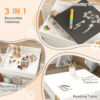 3-Piece Kids Table & Chair Set with Reversible Tabletop & Storage in Natural - Perfect for Nurseries