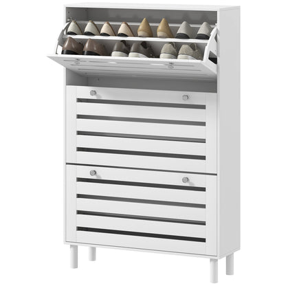 Narrow Shoe Storage Cabinet, 3 Flip Drawers, Adjustable Shelves, 24 Pairs Capacity, White