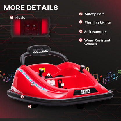 12V Kids Bumper Car: 360° Rotation, Twin Motor, Remote Control, Red
