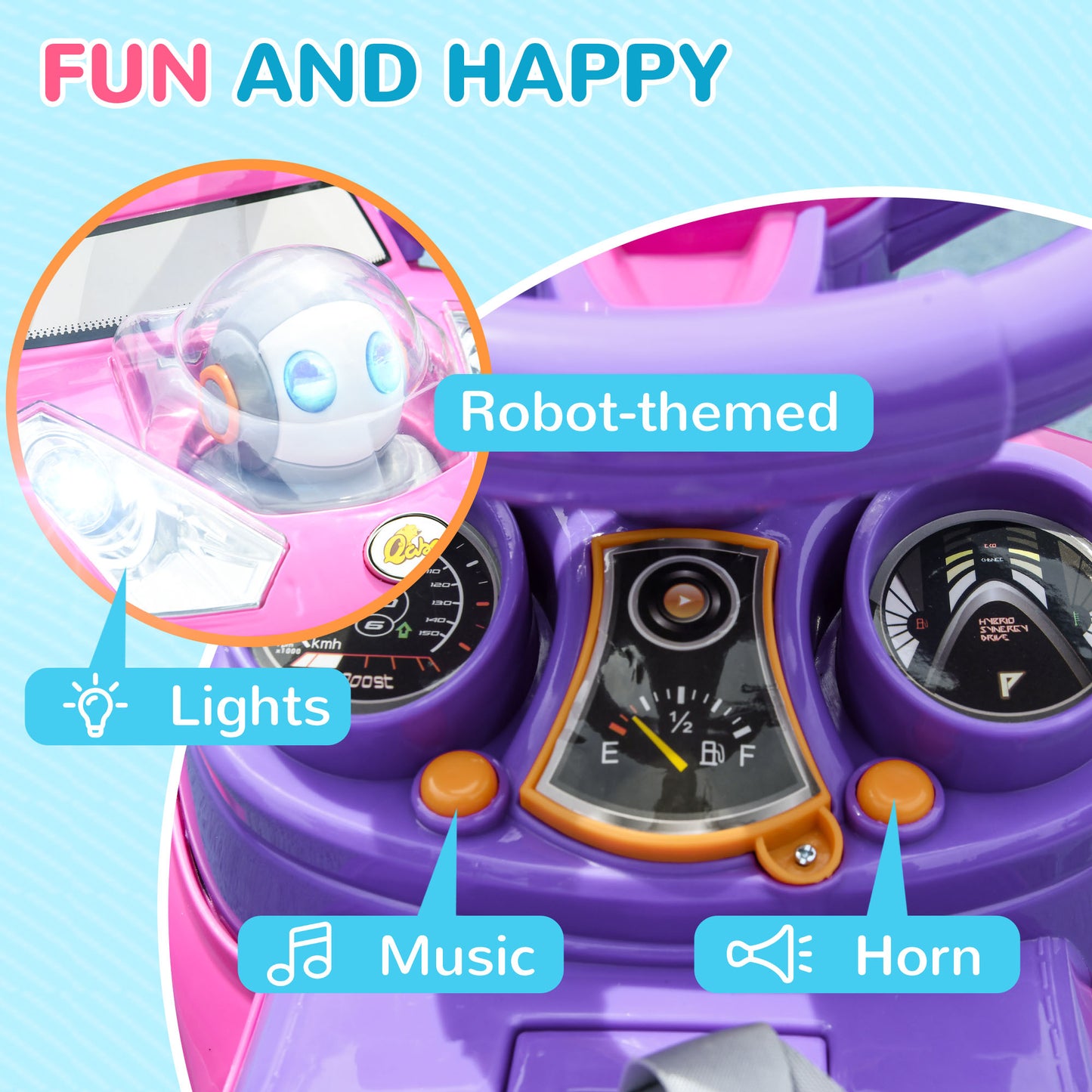 3 in 1 Kids Push Car Toddler Sliding Car, Foot to Floor Design with Music, Light, Handle, Removable Canopy, Pink Kids Crystal