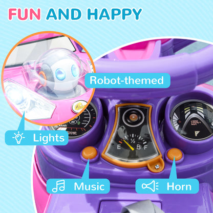 3 in 1 Kids Push Car Toddler Sliding Car, Foot to Floor Design with Music, Light, Handle, Removable Canopy, Pink