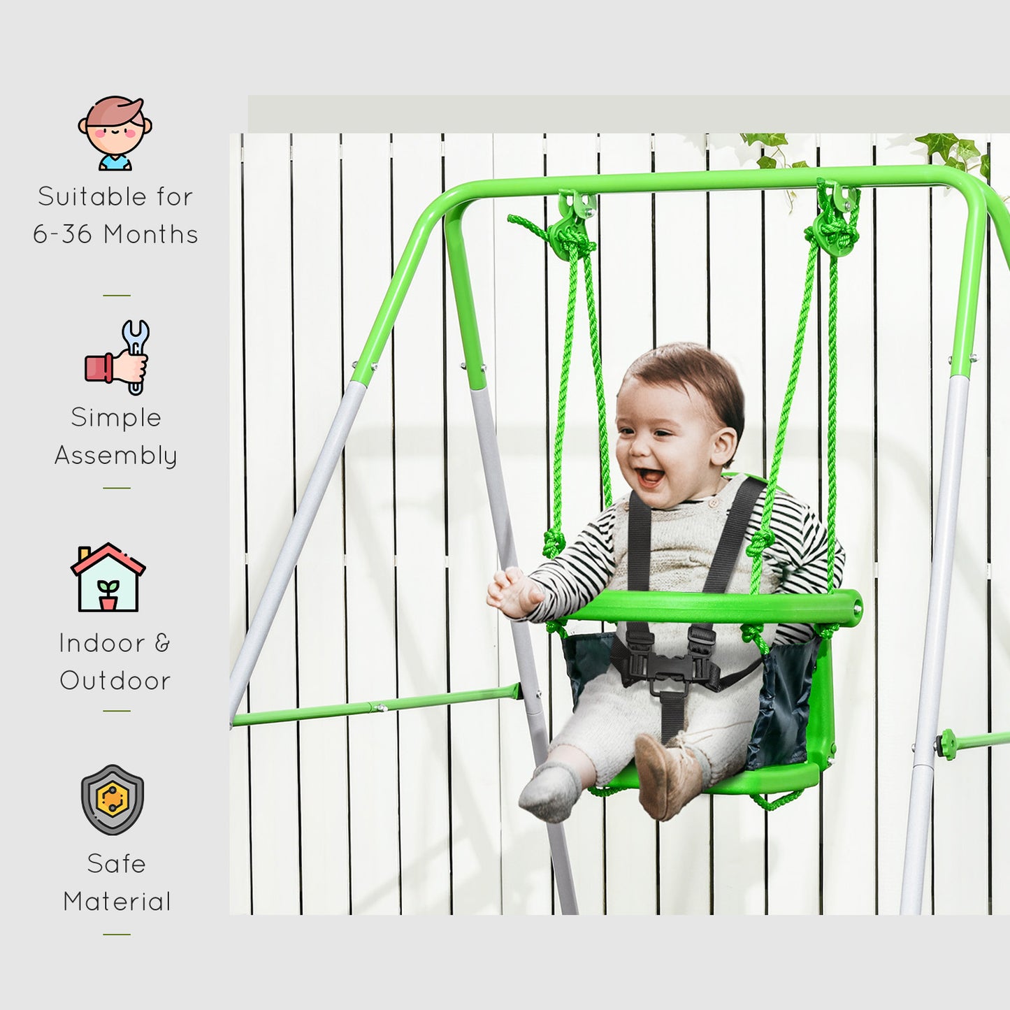 Toddler Swing Set 2 in 1 with Safety Harness, Durable Design for Ages 3-36 Months Kids Crystal