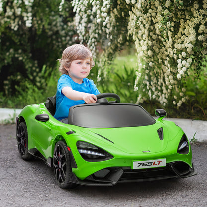 McLaren 765LT Licensed 12V Kids Electric Car w/ Scissor Doors, Training Wheels, Remote, Slow Start, Music Horn Green