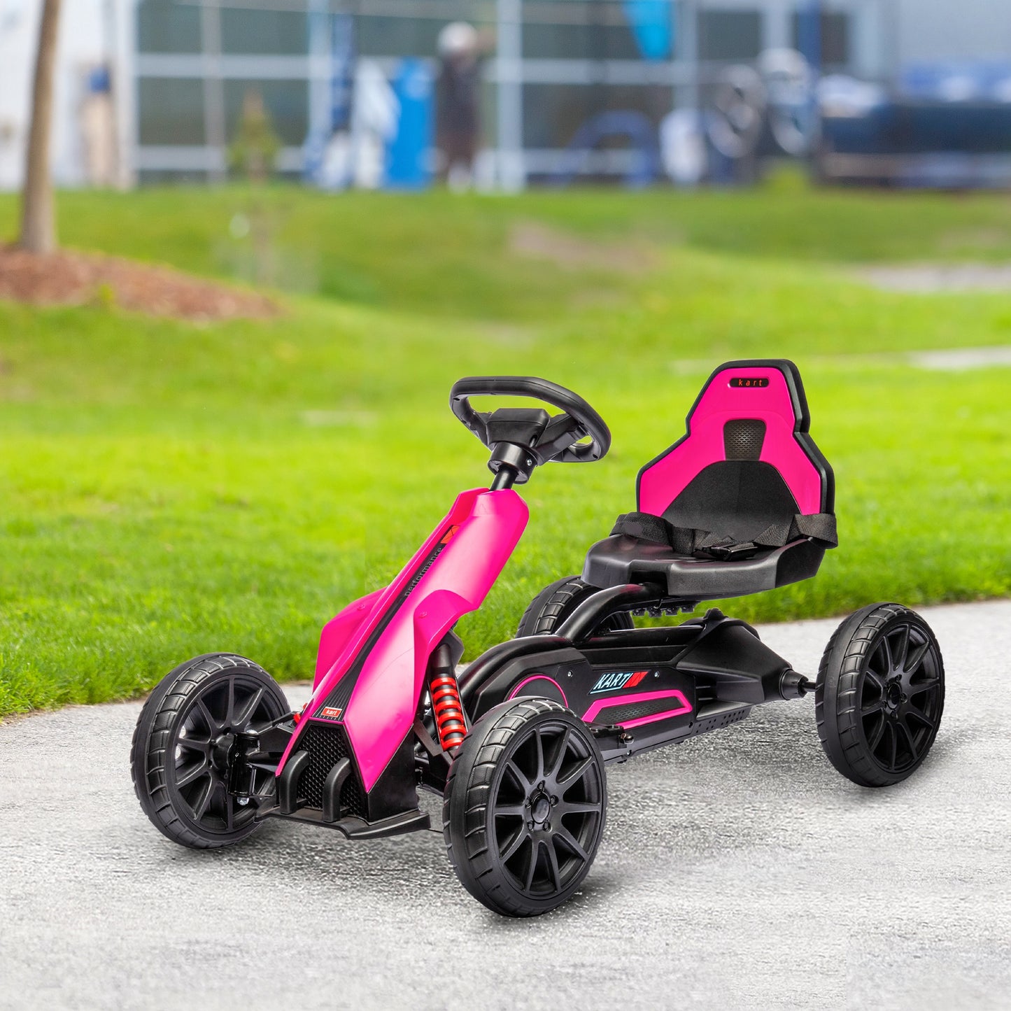 12V Kids Electric Go Kart Racer Outdoor Car Forward Backward Adjustable Speed Pink for Ages 3-8 Kids Crystal