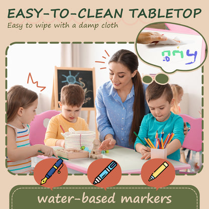 Kids Table & 4 Chair Set: Adjustable Height, Durable, Easy Clean for Toddlers in Pink