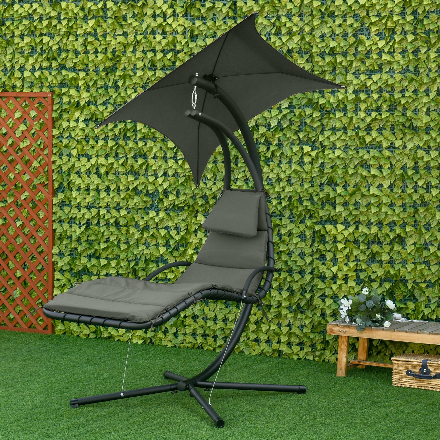 Floating Chaise Lounge Outdoor Swing Chair Hammock with Stand Canopy Charcoal Grey Kids Crystal