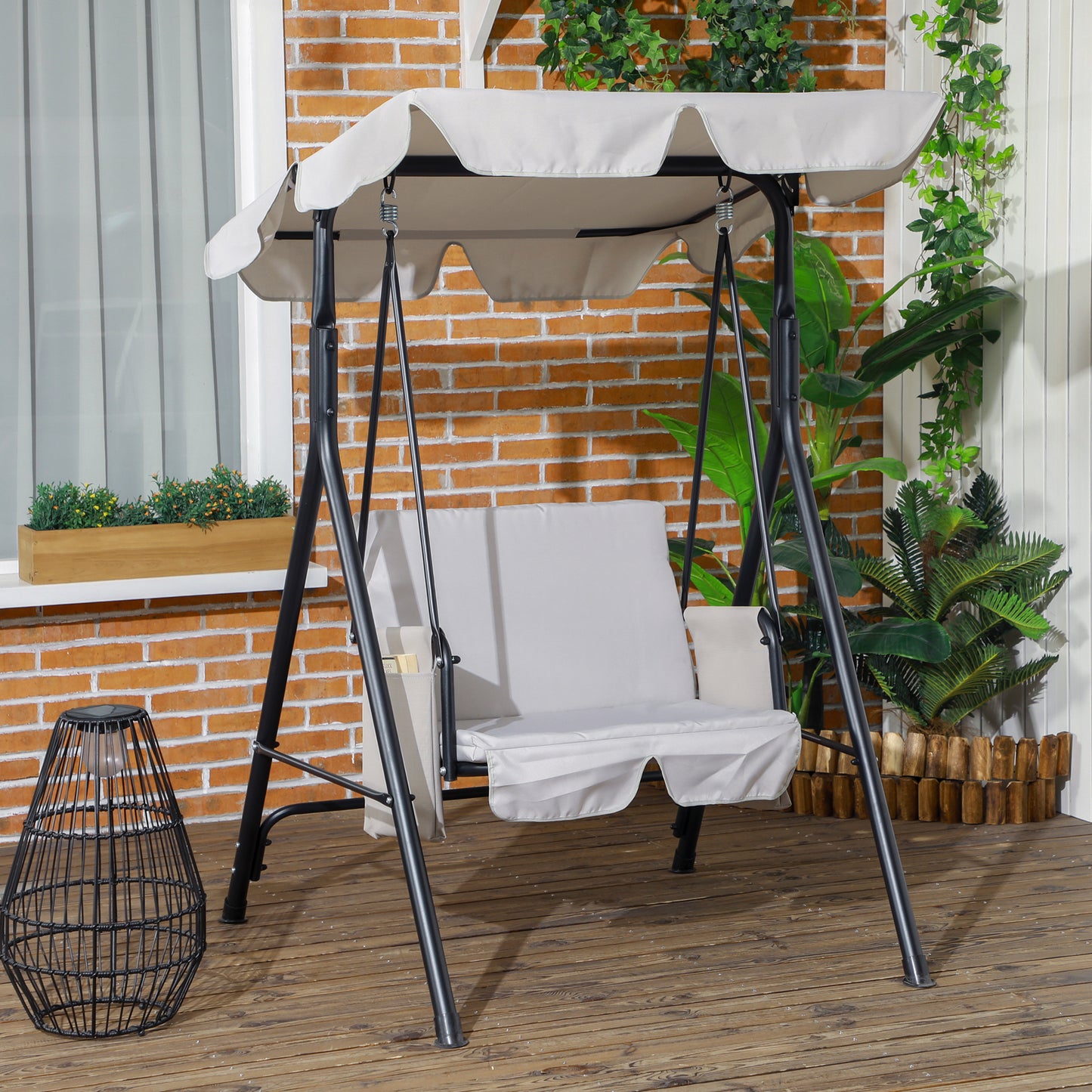 1-Seat Patio Swing Outdoor Porch Glider Adjustable Canopy Removable Cushions Garden Poolside Kids Crystal