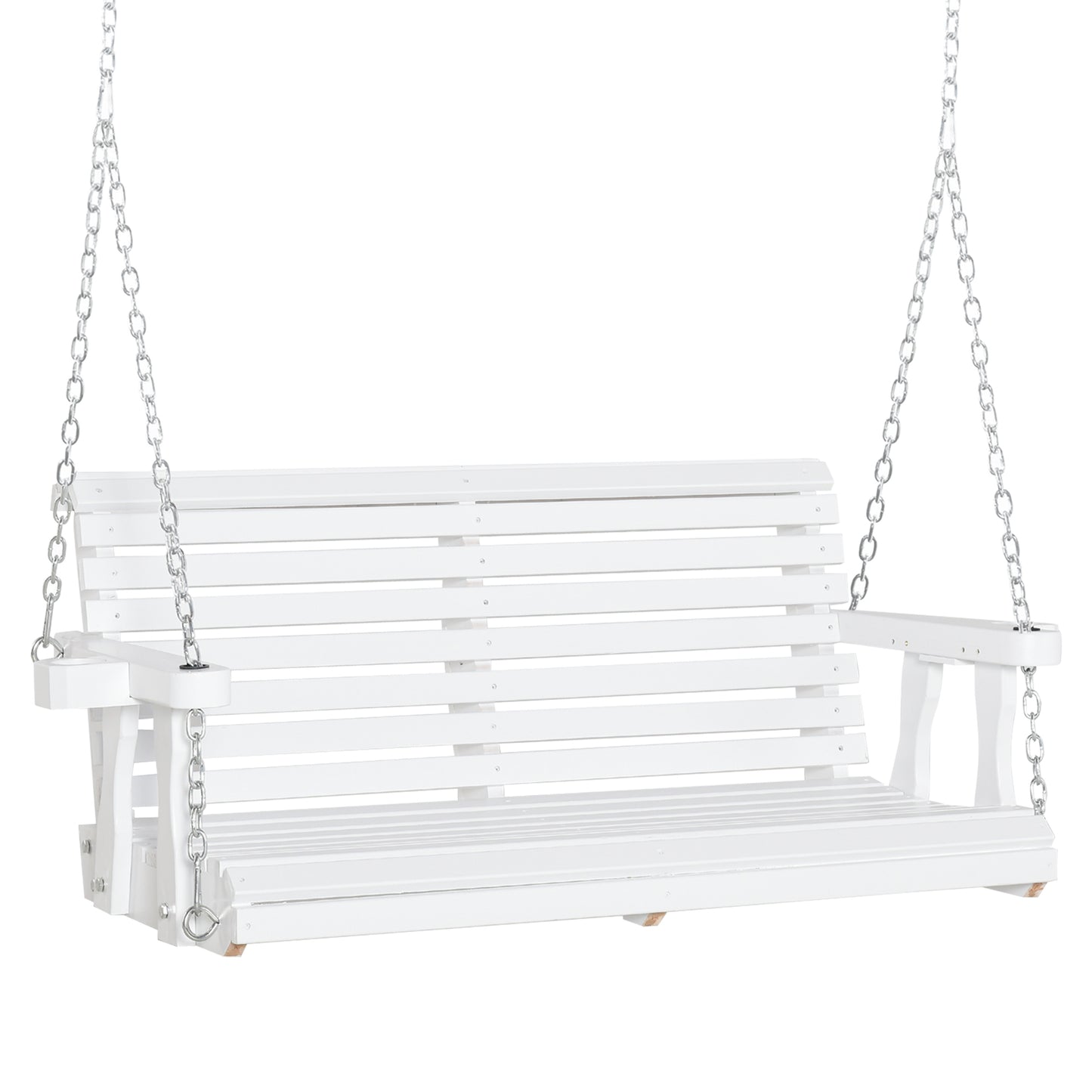 46" 2-Person Outdoor Porch Swing Bench with 2 Built-In Cup Holders &amp;amp; Chains Included, 550lb Weight Capacity, White Kids Crystal