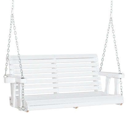 46" 2-Person Outdoor Porch Swing Bench with 2 Built-In Cup Holders &amp;amp; Chains Included, 550lb Weight Capacity, White
