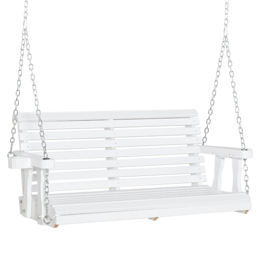 46" 2-Person Outdoor Porch Swing Bench with 2 Built-In Cup Holders &amp;amp; Chains Included, 550lb Weight Capacity, White Kids Crystal