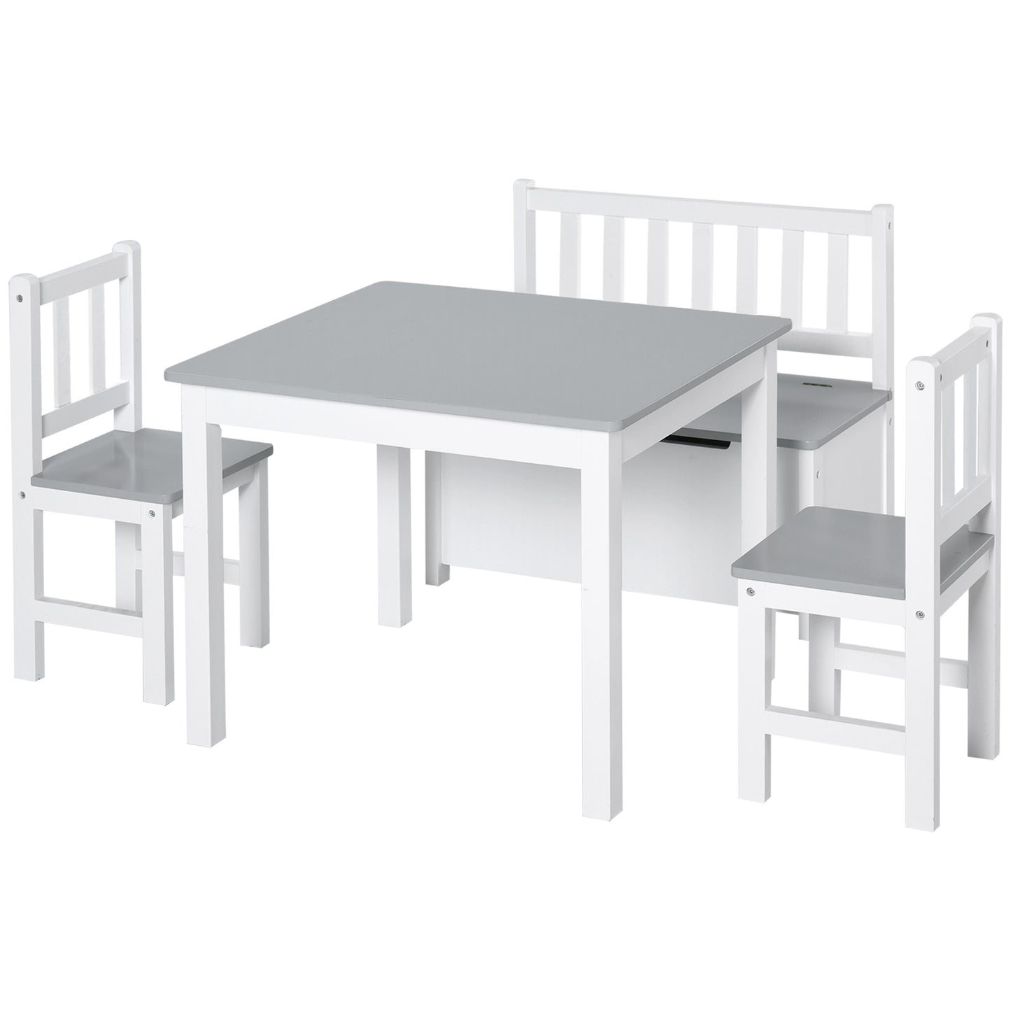 4-Piece Kids Table Chair Bench Set: With Storage, Easy Clean, Grey/White for Boys & Girls Kids Crystal