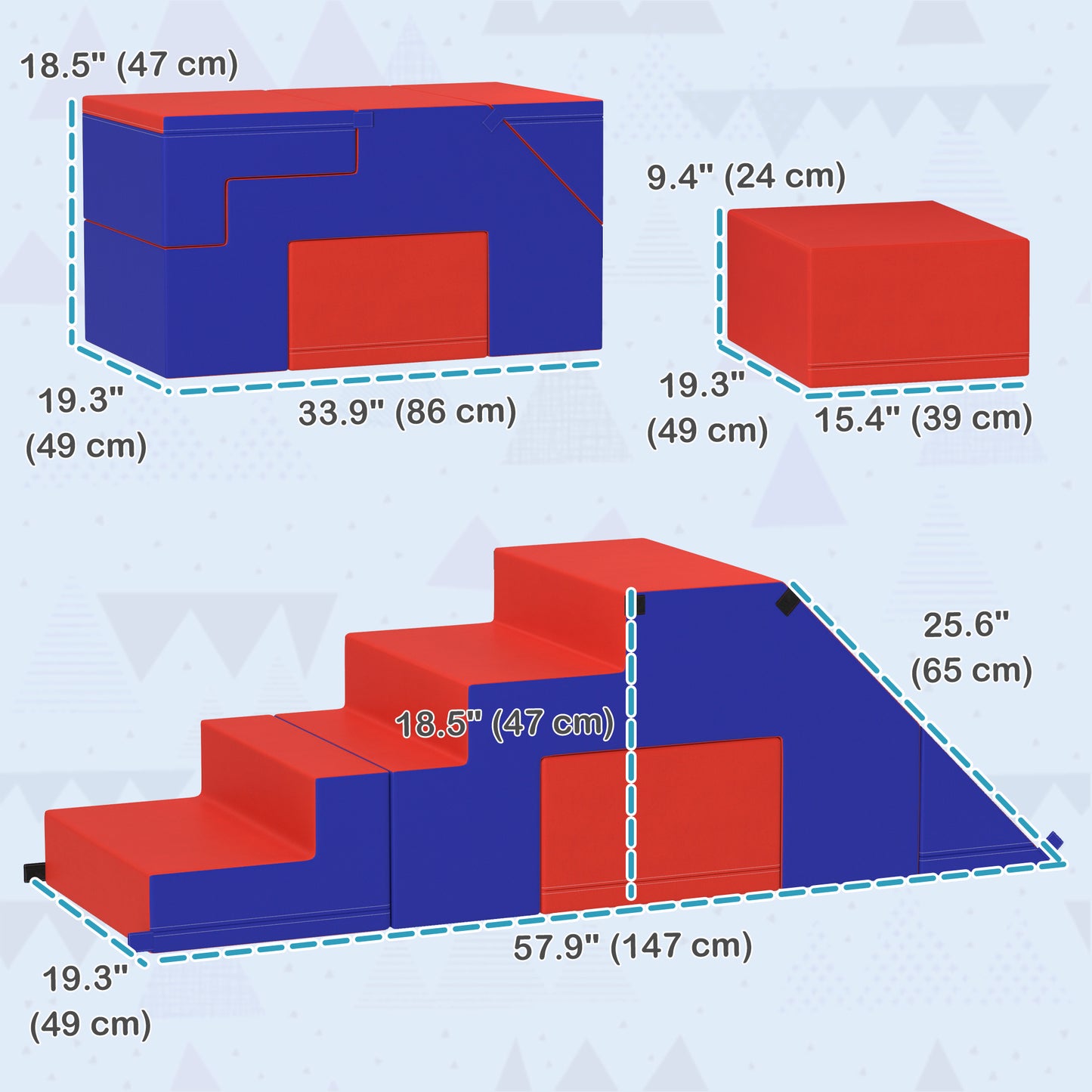 2-Piece Soft Play Kids Foam Play Se for Crawl and Climb, Dark Blue