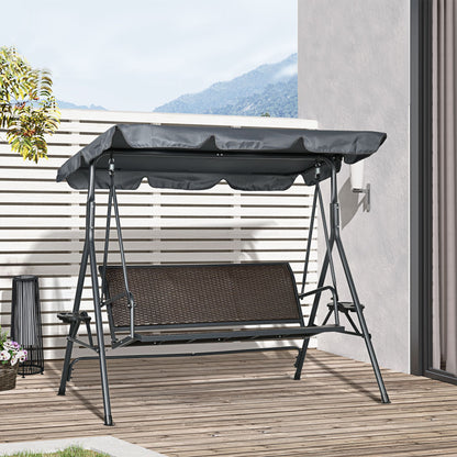 3-Seat Patio Swing Chair: Outdoor Canopy Glider with Adjustable Shade, Rattan Seat & Steel Frame