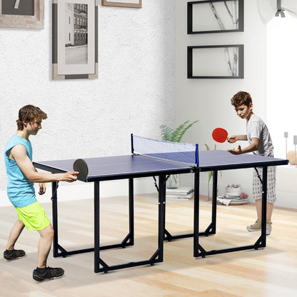 Compact Midsize Table Tennis Table 6x3ft Free Standing Folding Family Ping-pong Table Blue