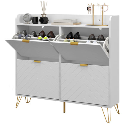 Shoe Storage Cabinet with 4 Flip Drawers Adjustable Shelf 16 Pairs of Shoes Cabinet White