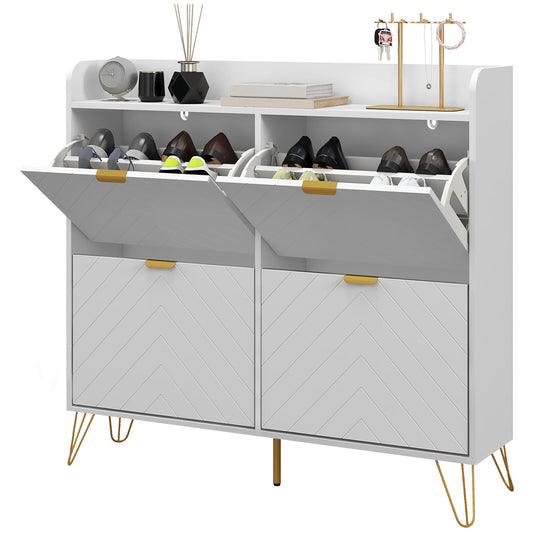 Shoe Storage Cabinet with 4 Flip Drawers Adjustable Shelf 16 Pairs of Shoes Cabinet White Kids Crystal