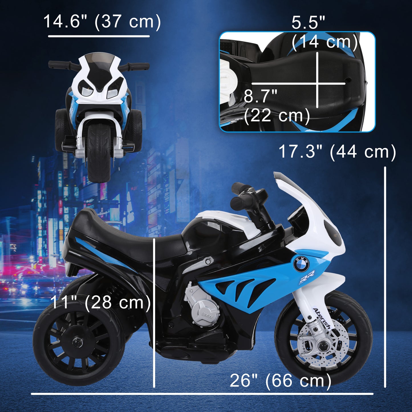 BMW Licensed 6V Kids Motorcycle with Headlight, Music, Gift for Boys & Girls -Blue Kids Crystal