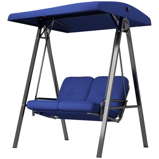 2-Seater Outdoor Porch Swing with Adjustable Canopy, Patio Swing Chair for Garden, Poolside, Backyard, Dark Blue