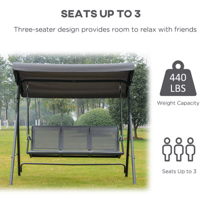 3-Seater Porch Swing Chair Garden Hammock A-Frame Outdoor Sling Seat with Adjustable Canopy Cover