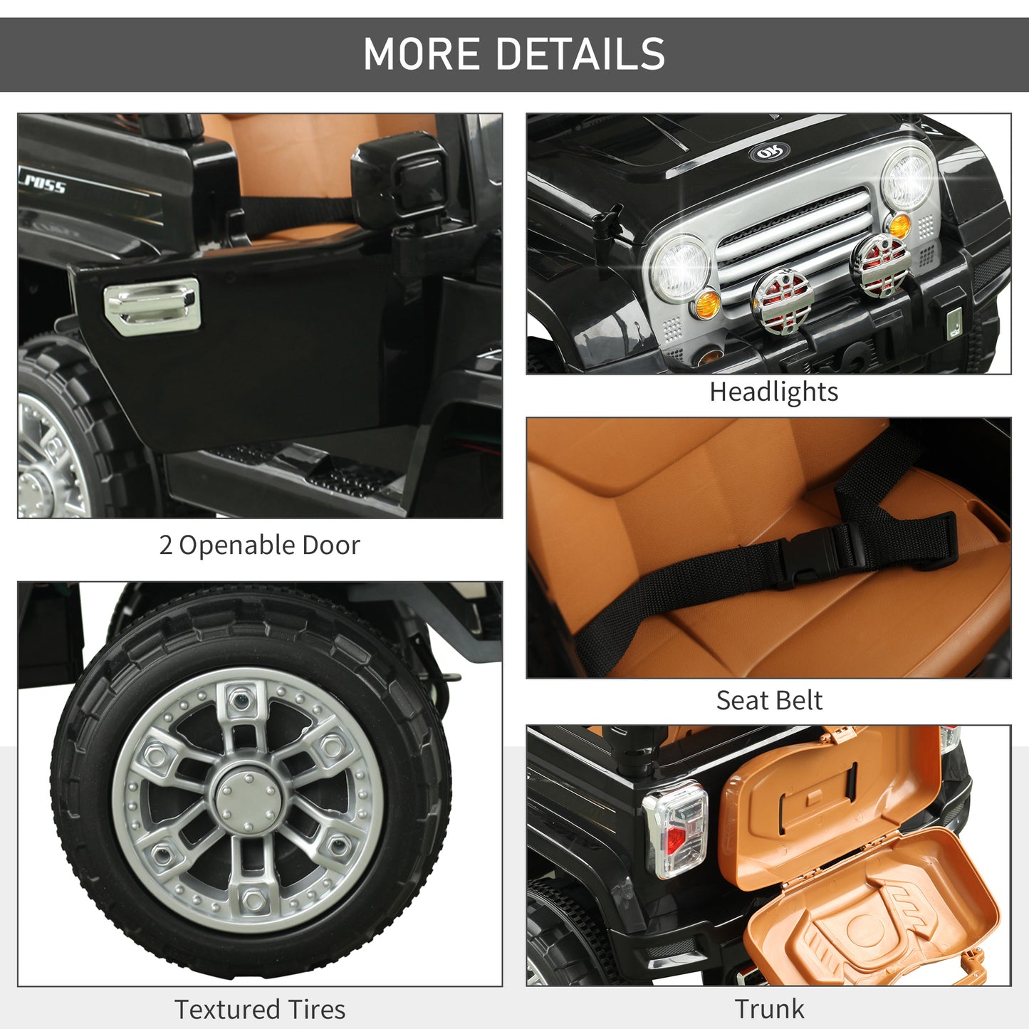 12V Kids Electric Ride-On Truck Car Toy with Remote Control Lights MP3 LCD Indicator Black Kids Crystal