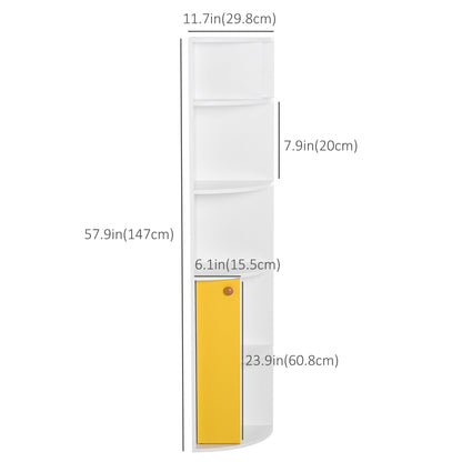 Corner Convenience: 5-Tier Bookshelf with Storage Cupboard Door Organizer for Home Office, White Finish