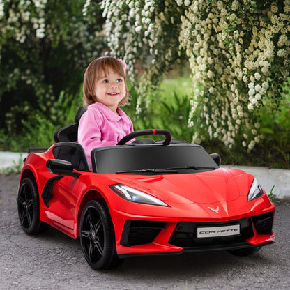 12V Kids Electric Car Corvette Licensed Remote Control Suspension Music Headlight Slow Start Red Ride On Vehicle