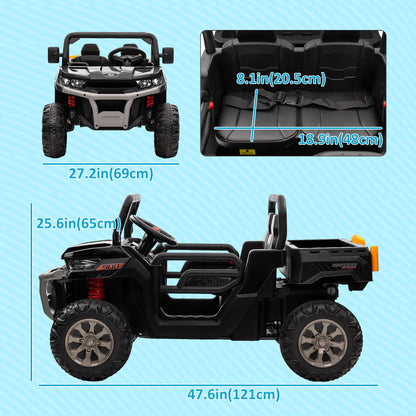Kids Ride On Car 12V Battery Powered 2 Seater Truck with Remote Control Music Lights Spring Suspension Black