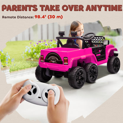 12V 4WD/2WD Kids Electric Car w/ Remote Control, Spring Suspension, Back Trailer, Light, Music, Soft Start, Pink