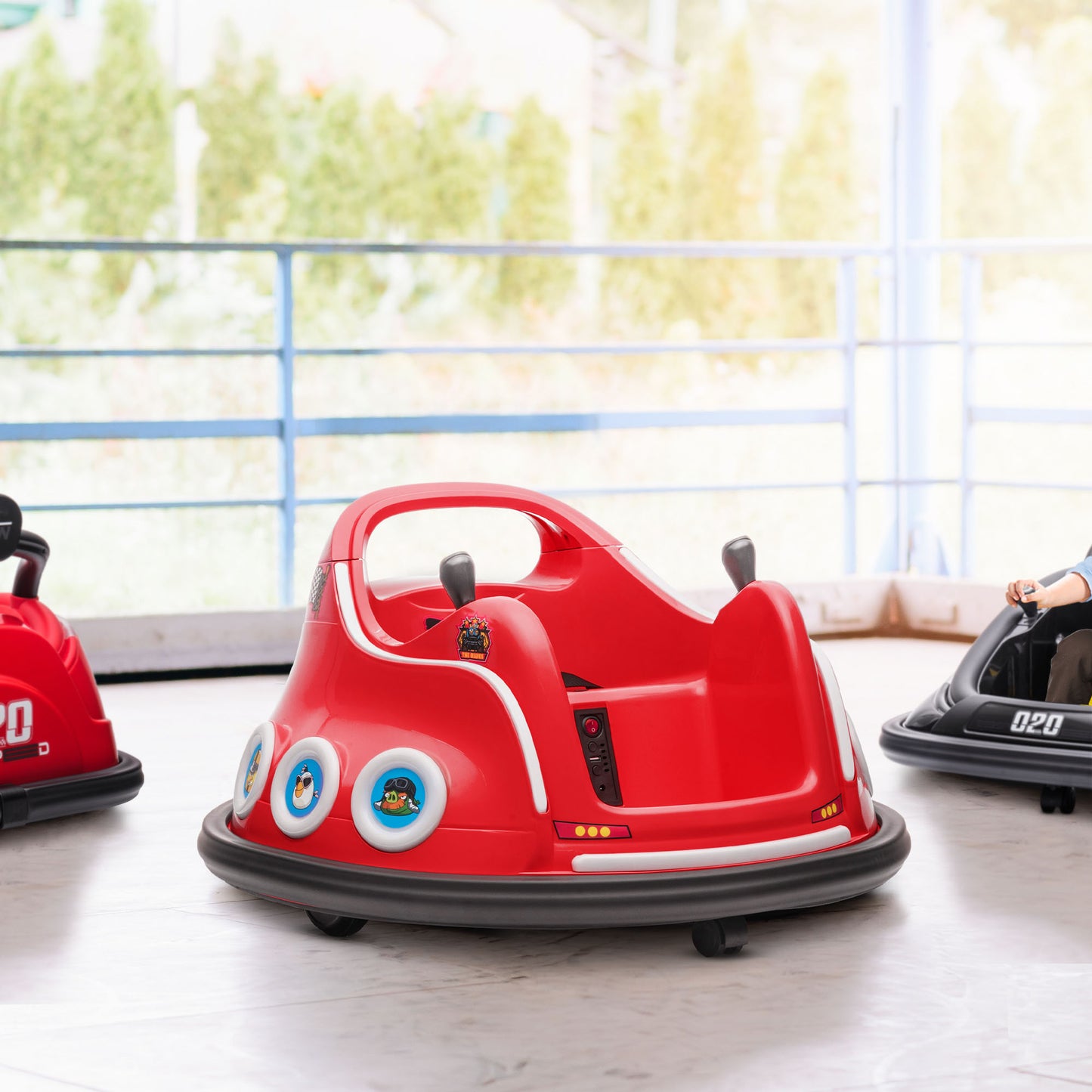 Angry Bird Licensed Electric Ride on Car, 12V Bumper Car for Kids w/ Dual Joysticks, 360 Degree Spin, Red Kids Crystal