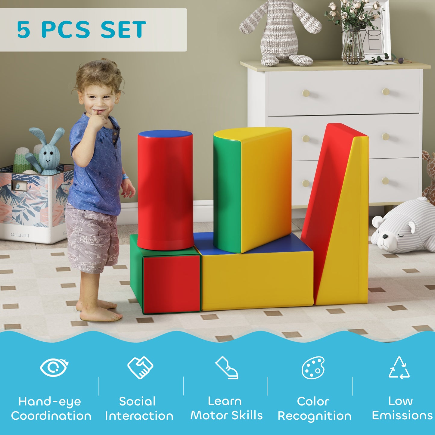 5 Piece Climb and Crawl Activity Playset Soft Safe Foam for Toddler Learning Toy