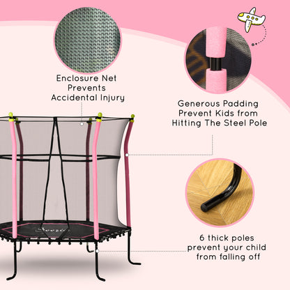 63" Kids Trampoline Mini Indoor/Outdoor Bouncer Jumper Enclosure Net Elastic Padded Pole Gift Pink 3-10 Years