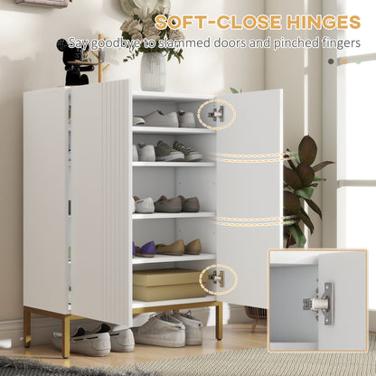 Narrow Shoe Storage Cabinet Adjustable Shelves Soft-Close Hinges for 15-20 Pairs White