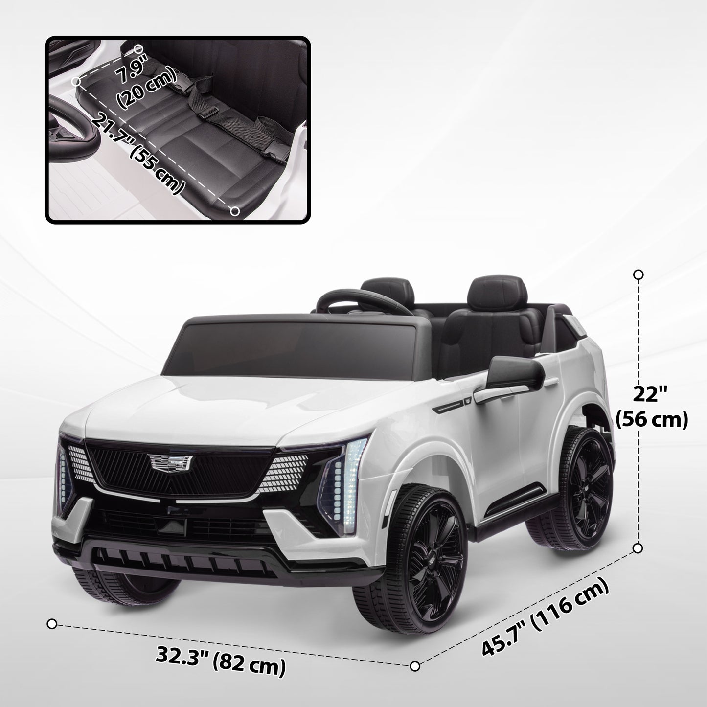 2-Seater Ride on Truck, 12V Cadillac Escalade Licensed Kids Electric Car with Remote , Spring Suspension, White Kids Crystal