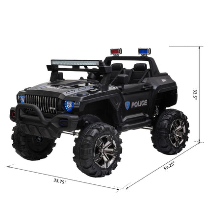 12V Kids Police Truck Ride-On Car RC 2-Seater with LED Lights MP3 Parental Remote Control Black