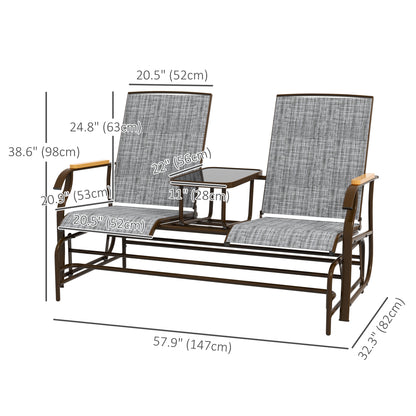 Outdoor 2-Person Glider Bench Swing Chair Loveseat Breathable Mesh Table Steel Frame