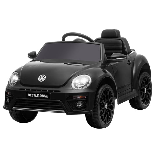 12V Volkswagen Beetle Licensed Electric Car for Kids w/ Remote Control, 4 Spring Suspension Wheels, Soft Start, Black Kids Crystal