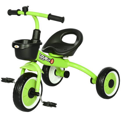 Kids Tricycle: Adjustable Seat 2-5 Years, Basket, Bell, for Girls/Boys, Green, Toddler Trike